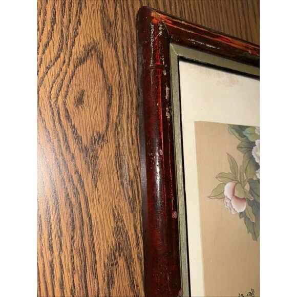 Vintage Framed Tang Peony Floral Art on Silk? Cloth Asian Chinese Flowers - Picture 2 of 8